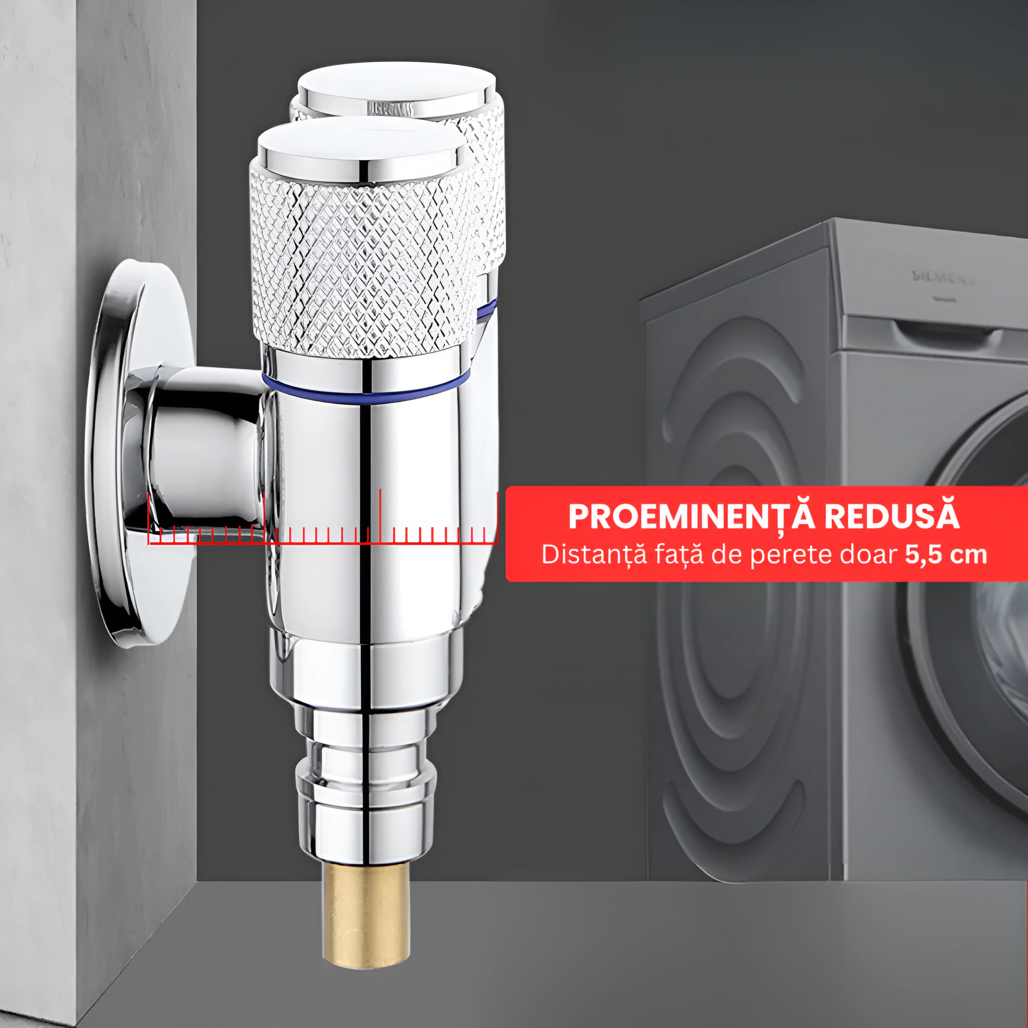 Robinet Unghiular Dublu 2 In 1, Inlet Unic, Doua Iesiri, Control Dublu Independent, Otel Inoxidabil, Finisaj Lucios, Compact, Baie, Bucatarie, Cromat - imagine 4