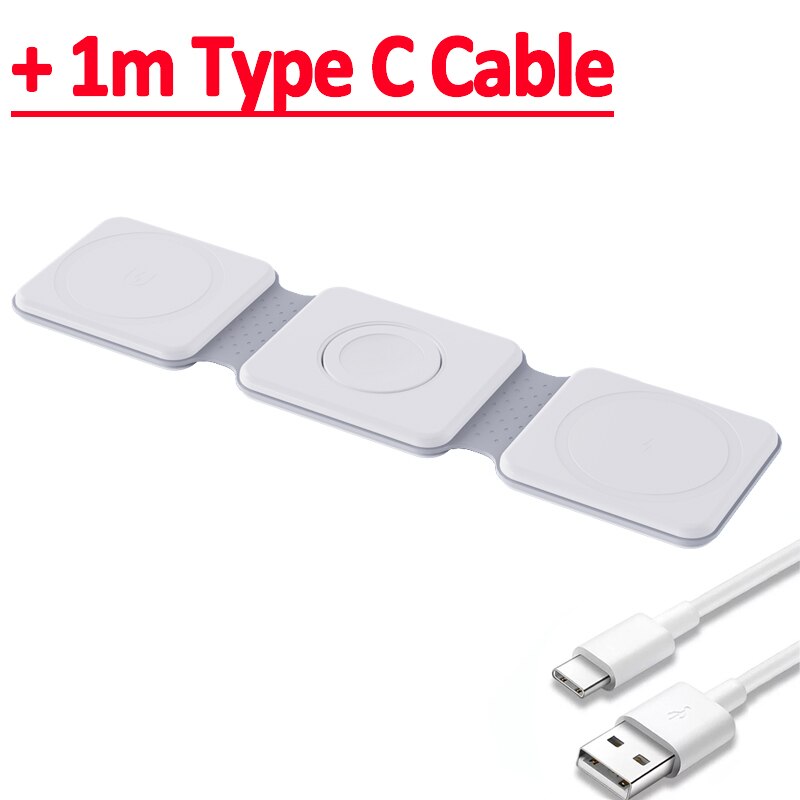 Incarcator Wireless 3 in 1, Pliabil, Pentru Iphone Apple Watch Airpods Samsung, 30 W, Fast Charging, Magnetic, Alb - imagine 3