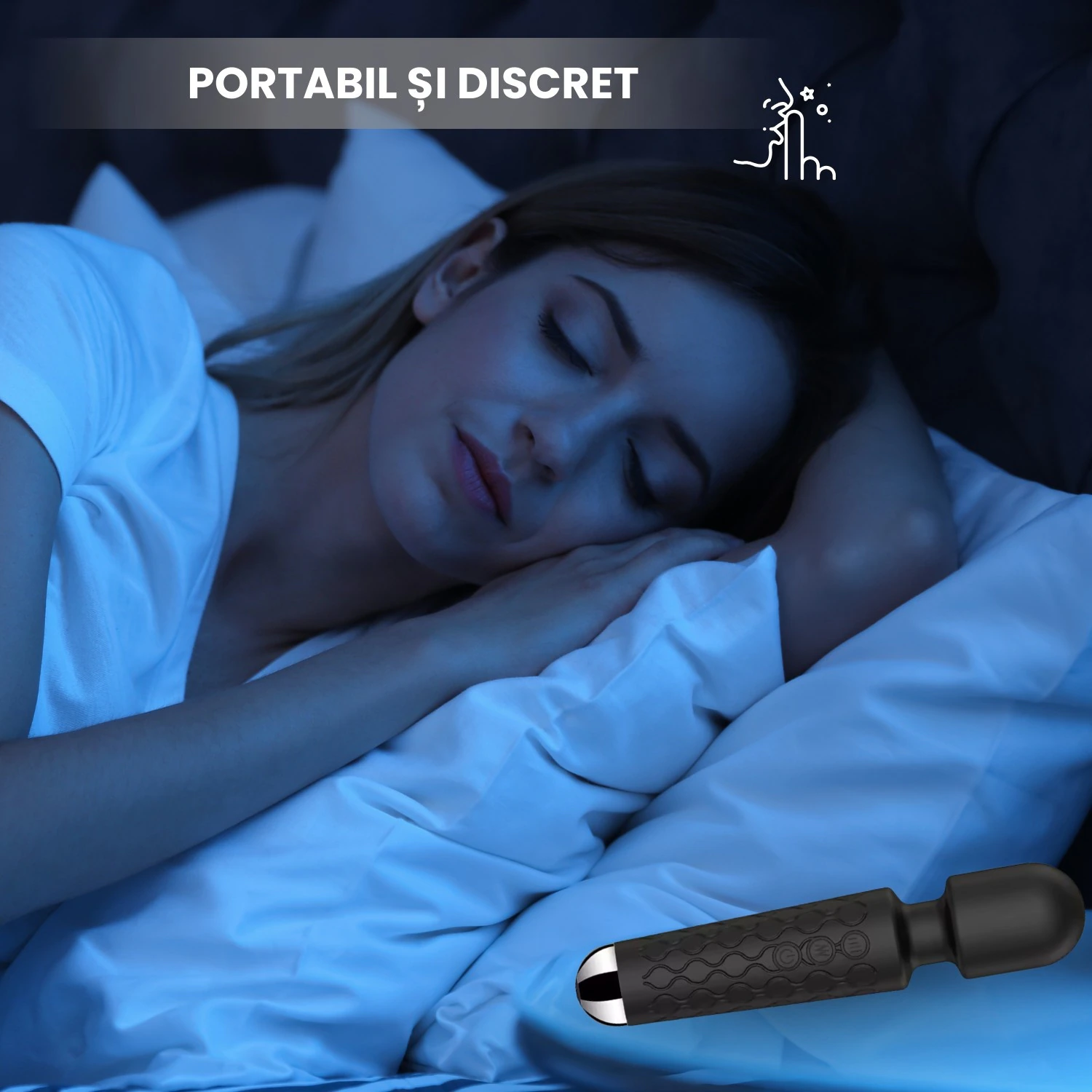 Vibrator Personal Discret Bagheta Masaj Femei Clitoris, 20 Moduri, 8 Viteze, Motor Puternic, Cap Flexibil Silicon Moale, Prietenos cu Pielea, Rezistent Apa IPX6, Compact, Ergonomic, Reincarcabil USB, Discret, Silention, Material Hipoalergenic, Negru - imagine 2