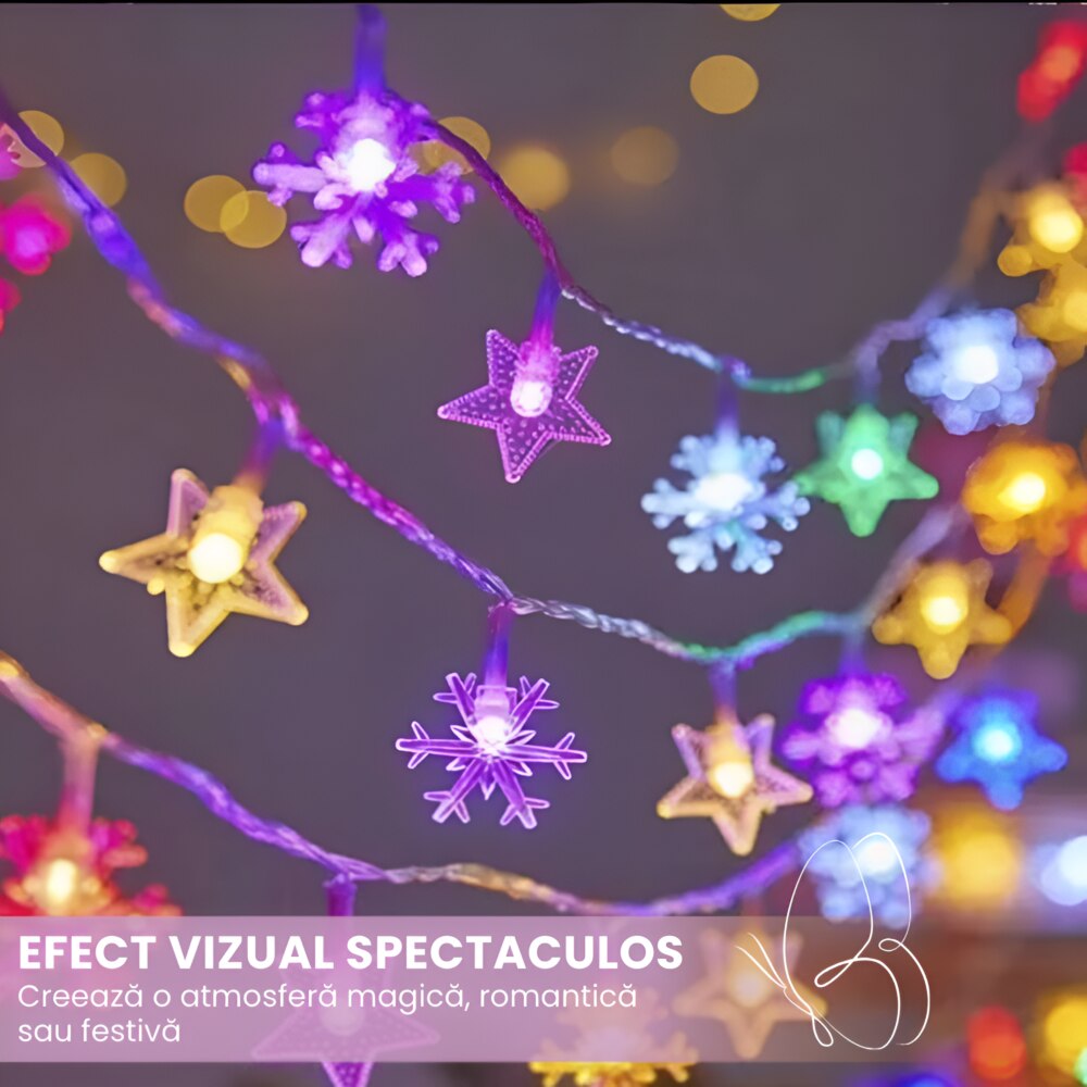 Lumini LED Decorative Plug-In Multicolor 20m, Stele si Fulgi De Zapada, 8 Moduri Iluminare, Rezistenta Apa IP65, Pentru Gradina, Terasa, Balcon Interior, Exterior - imagine 2