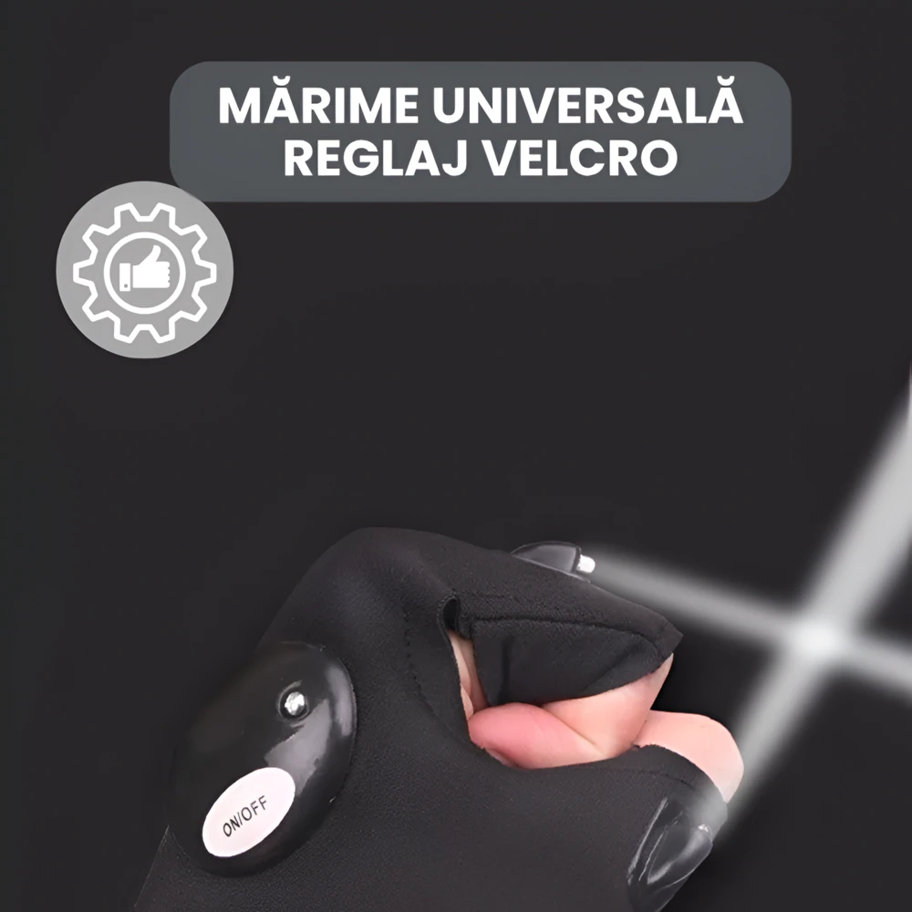 Manusi Cu LED Integrat, Model Fingerless Reglabil, VOVCIG, Cadou Practic Pentru Barbati si Femei, Iluminare Directa Intuneric, Activitati Outdoor, Reperatii Auto, Pescuit, Camping, Material Elastic Respirabil, Negru - imagine 6