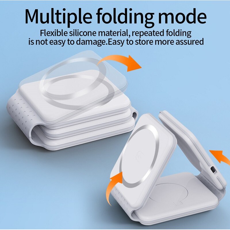 Incarcator Wireless 3 in 1, Pliabil, Pentru Iphone Apple Watch Airpods Samsung, 30 W, Fast Charging, Magnetic, Alb - imagine 2