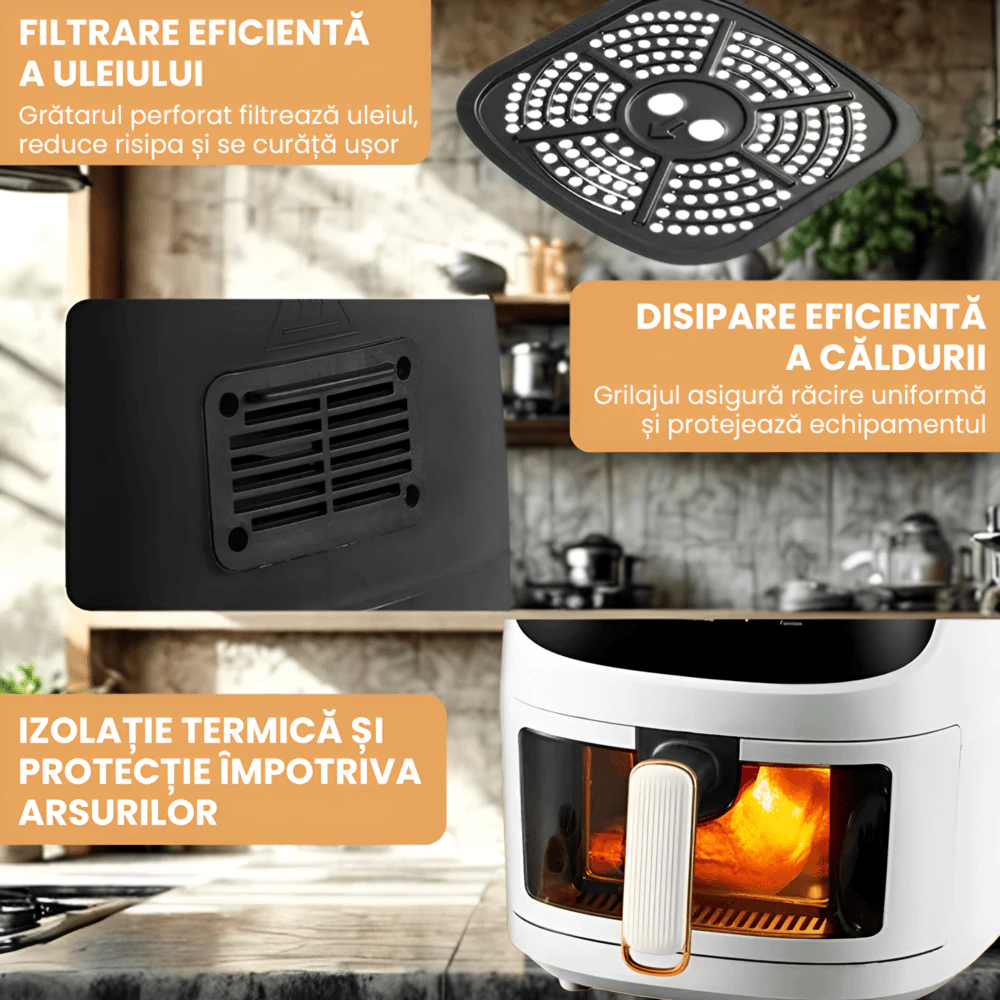 Friteuza Cu Aer Cald 2400W, Control Inteligent, Temperatura NTC, 8 Meniuri Presetate, Gatire Uniforma 360°, Eficienta Energetica, Coacere Sanatoasa, Fara Ulei, Gatire Rapida, Friteuza Fara Ulei, Gatire Sanatoasa, Coacere Eficienta, Alb - imagine 5