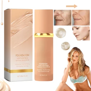 Fond De Ten 4 in 1 Lichid Nude, SPF 50+, Anticearcan, Acoperire Medie Hidratanta, Waterproof, Machiaj Rezistent, Control Sebum, Corector Imperfectiuni, Hidratare Intensa, Finish Natural, Adaptabil Culorii Tenului, Pentru Toate Tipurile De Ten
