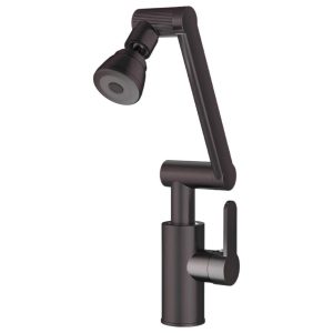 Baterie Chiuveta Moderna Rotativa 360 Grade, Baterie Baie Bucatarie Monocomanda Apa Calda si Rece cu Finisaj Anti-Amprenta, Cartus Ceramic Durabil, Jet Reglabil, Compatibil Chiuveta Blat Lavoar, Gri inchis