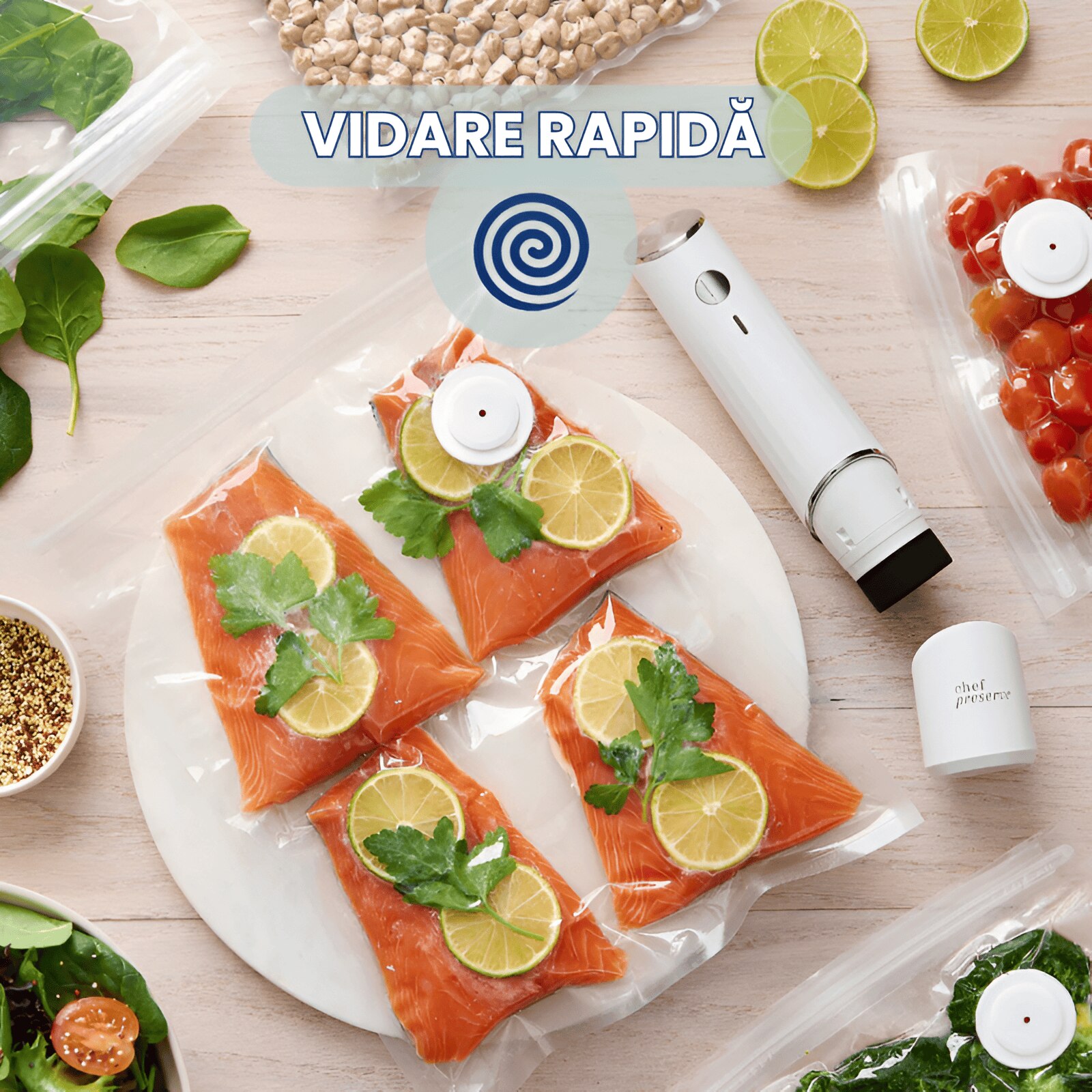 Aparat Vidat Compact Inteligent, Model Portabil Sigilare Rapida, Premium, 10 Pungi incluse, Vac, Pastreaza Alimente Proaspete 5X mai mult, Plastic ABS - imagine 4