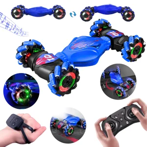 Masinuta Radiocomandata Dazzing Twisted Car cu Senzor de Gesturi, Tractiune Integrala 4WD, Lumini LED, Cascadorii Spectaculoase, Control prin Telecomanda 2.4GHz, pentru Copii 4-12 Ani, Distractie Maxima, Masina Jucarie Copii, Albastru Inchis