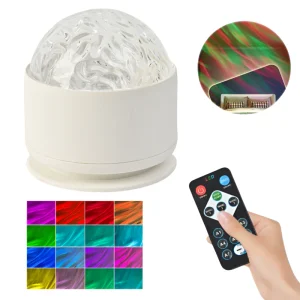 Lampa De Noapte Cu Proiectie Dinamica, Romantic Flame Ocean Wave, cu Telecomanda si 16 Culori RGB, Efecte Luminoase Relaxante Pentru Dormitor Copii, Adulti, Meditatie, Somn, Plastic, Alb