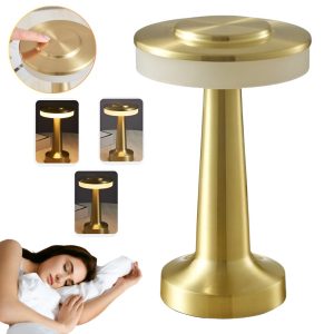 Lampa De Masa LED Wireless Portabila cu Port USB Si acumulator 1800mAh, control Tactil, Autonomie Pana la 180h, 3 Moduri Luminozitate Reglabila, Cald, Neutru, Rece, Design Modern, Metal ABS, Auriu