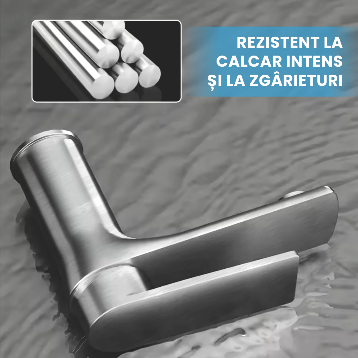 Baterie Baie Monocomanda, Alama Solida, 2 furtune 80cm incluse, Model Universal, Baterie Lavoar cu Jet Apa Silentios, Finisaj Premium Anti Calcar si Zgarieturi, Instalare Usoara, Compatibil Lavoar Blat Chiuveta RV, Economie Apa, Design Modern, Gri periat - imagine 3